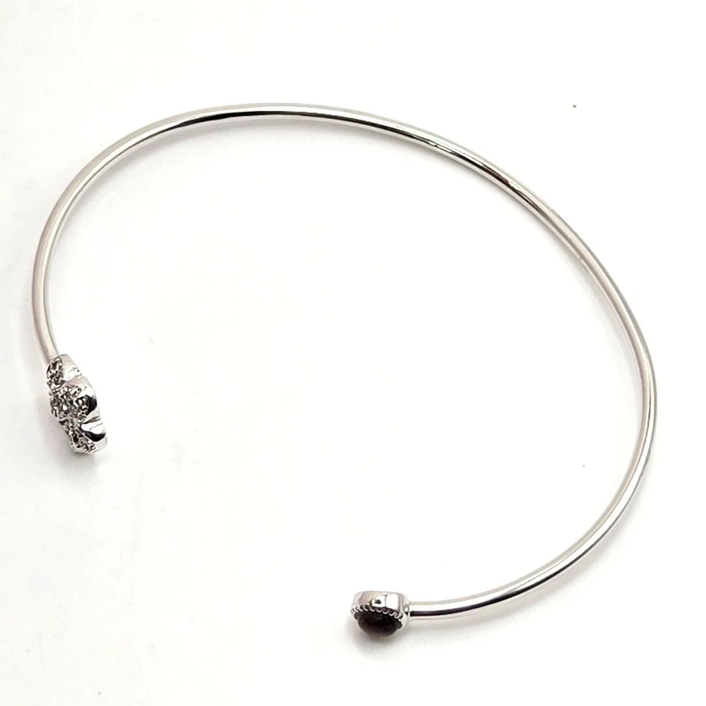 Martin & MacArthur Koa Wood Cuff Bracelet Plumeria‎ with CZ Hawaii Rhodium Plate